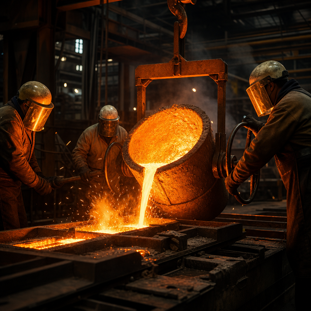 Ironbound Castings foundry floor — molten metal pour